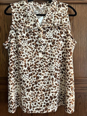 Animal Print Sleeveless Blouse in Brown & Cream